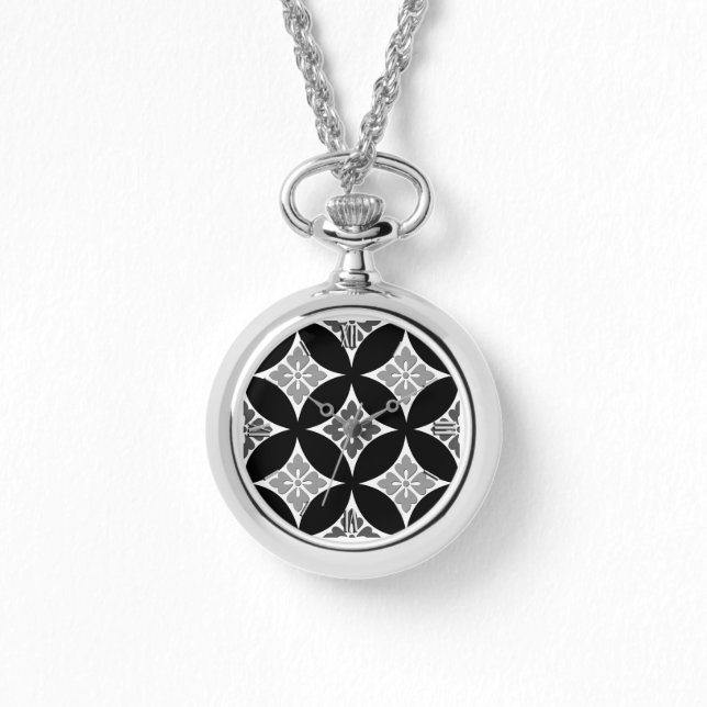 Montre Shippo avec Motif Fleur, Noir, Blanc et Gris (Recto)