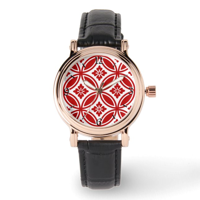 Montre Shippo avec Motif Fleur, Rouge et Blanc (Recto)