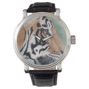 Montre Sibérie Tiger Watch Black Leather Band Options