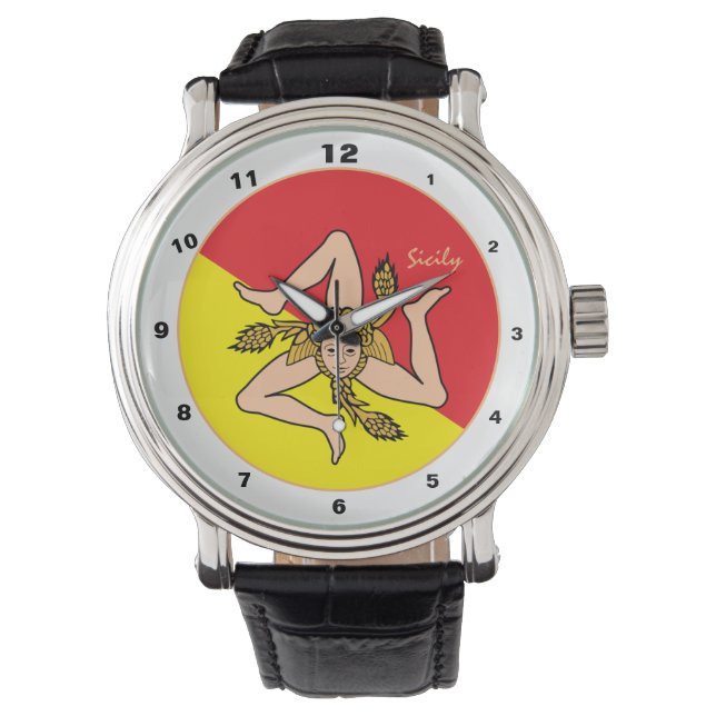 Montre Sicile montre, Drapeau sicilien, mode tendance (devant)
