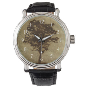 Montre Silhouette d'arbre sur Arrière - plan de bronze