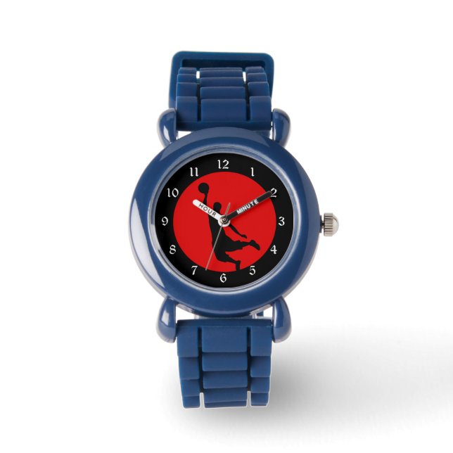 Montre Silhouette de basket-ball noir rouge (Recto)