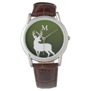 Montre Silhouette de cerf blanc Monogramme Monographie ma