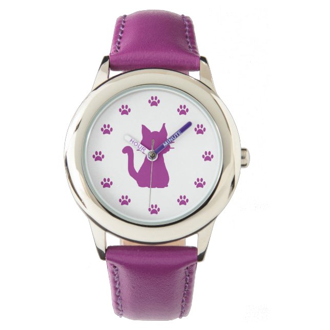 Montre Silhouette de chat violet avec des pattes en nombr (devant)