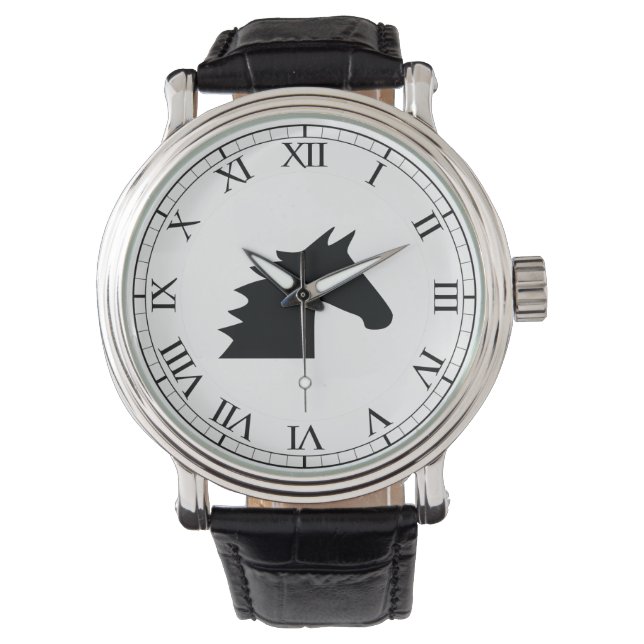 Montre Silhouette de tête de cheval noir élégant (devant)