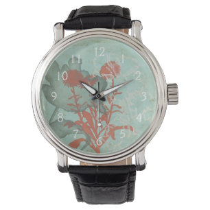 Montre Silhouette des fleurs rouges sur l'arrière - plan