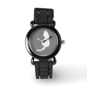 Montre Silhouette en silhouette pour chats gris et blanc
