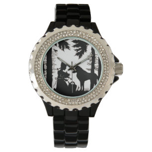 Montre Silhouette Noire Rouge Hood Wolf Woods