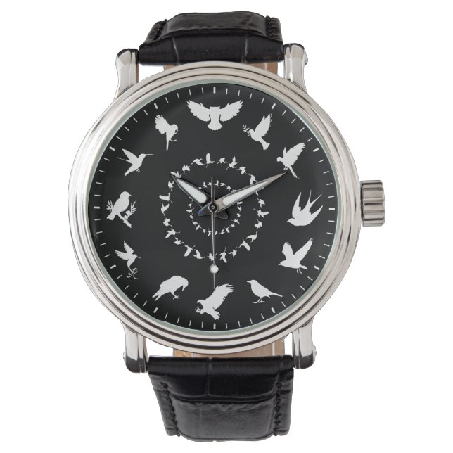 Montre Silhouettes blanches aux oiseaux sauvages uniques  (devant)