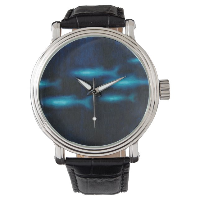Montre Silhouettes de poisson bleu translucide (devant)