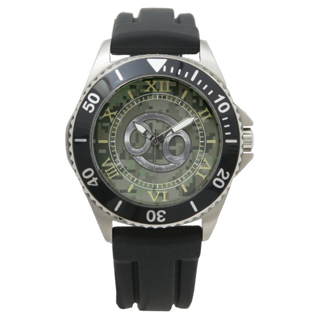 Montre Silver Cancer Zodiac Connexion Camo Cadran Vert (devant)