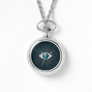 Montre Silver et bleu Turquoise Mystic Aqua Eye Evil Naza