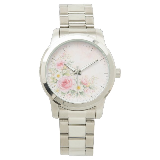 Montre Silver wristwatch with a soft floral design – blos (devant)