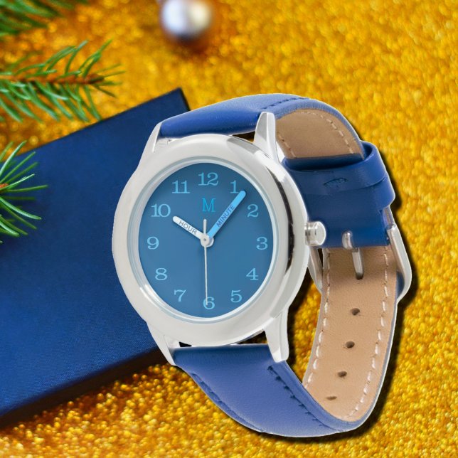 Montre simple bleu - votre monographie monogramme (Créateur téléchargé)