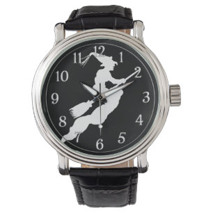 Montre Simple Halloween blanc sorcière Silhouette Noir