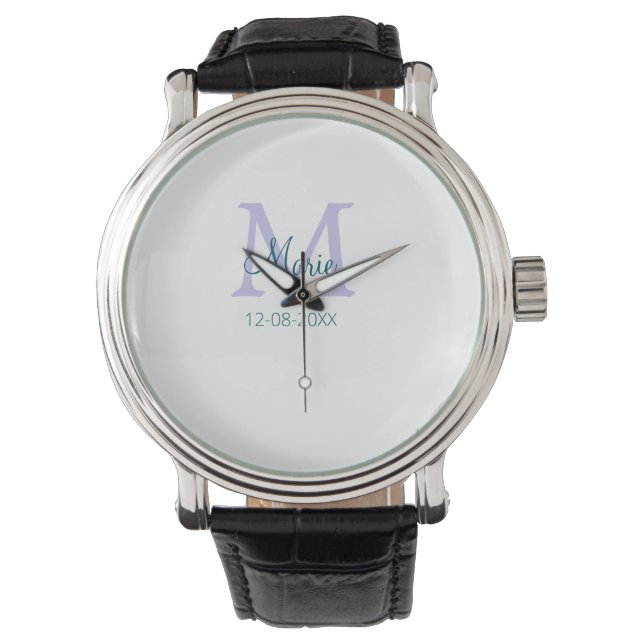 Montre simple minimum ajouter nom monogramme violet vert  (devant)