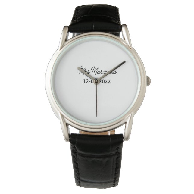 Montre simple monogramme minimal mrs M nom date année Thr (devant)