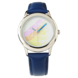 Montre simple personnalisé jaune bleu aquarelle ajouter l