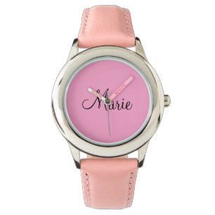Montre simple rose clair minimal ajouter votre nom girly