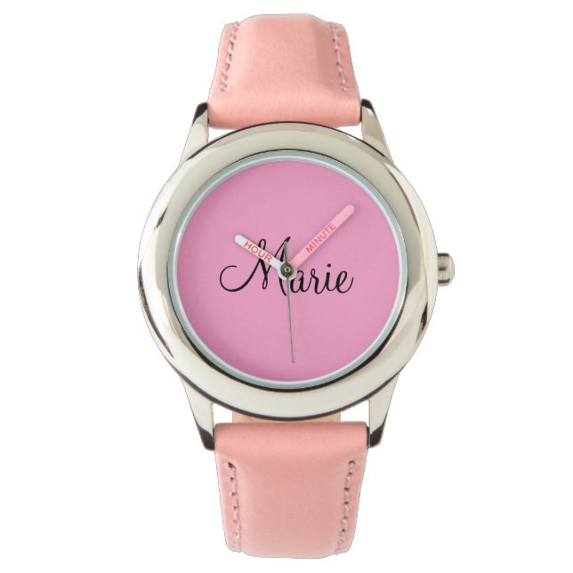 Montre simple rose clair minimal ajouter votre nom girly (devant)