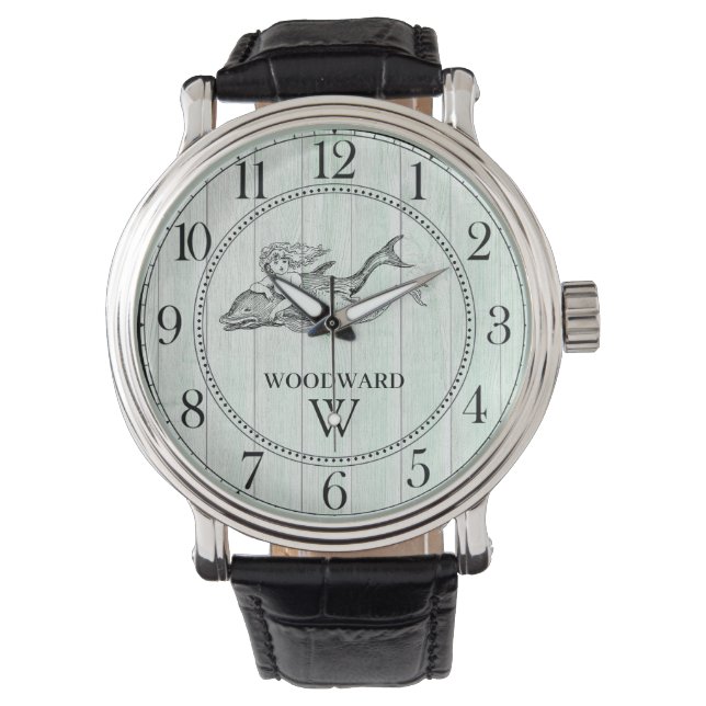 Montre Sirène Et Dauphin Plage Bois Nautique (devant)