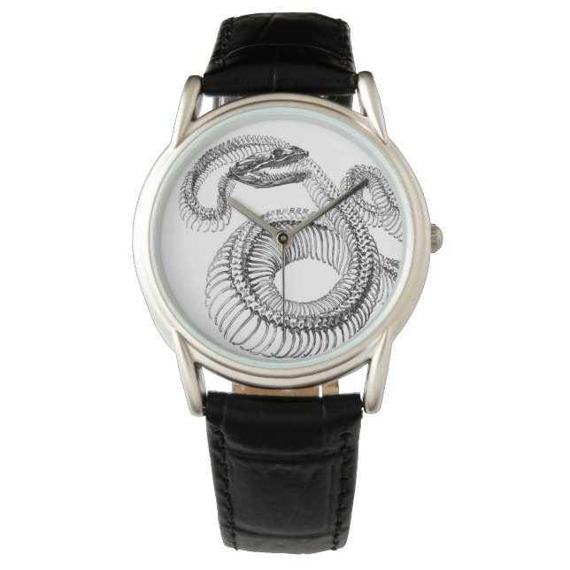 MONTRE SKELETON À SNAKE NOIR ET BLANC (devant)
