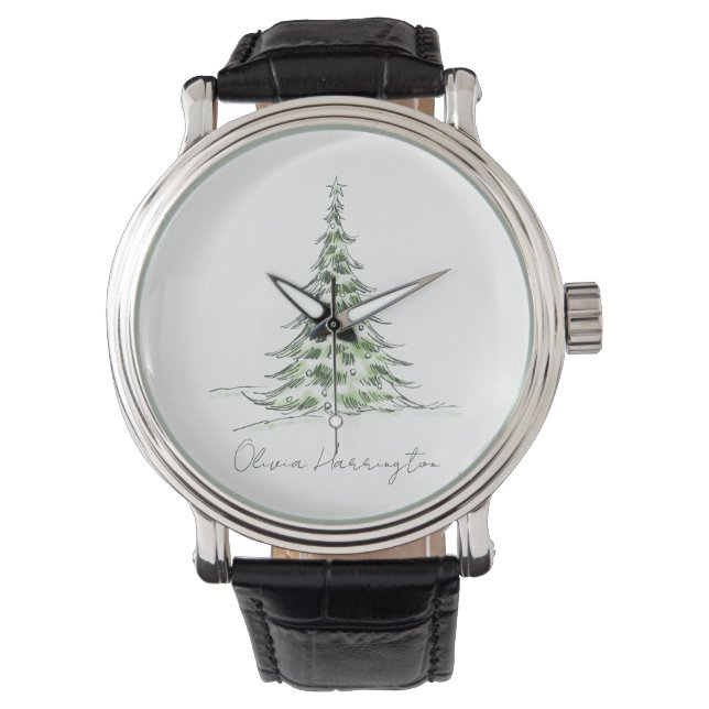 Montre Sketch Pine sapin de Noël Nom du script minimal (devant)
