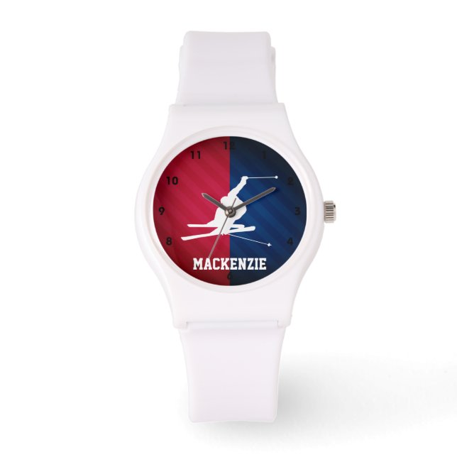 Montre Ski de neige : rouge, blanc et bleu (Recto)