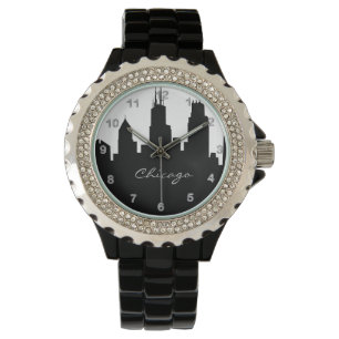 Montre Skyline de Chicago noir et blanc