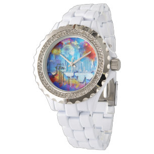 Montre SlipperyJoe NYC graffiti lune entourée tourbillonn