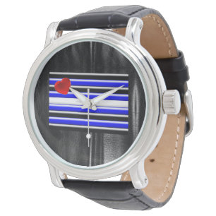 Montre SlipperyJoe's Gay Leather Pride drapeau royal noir
