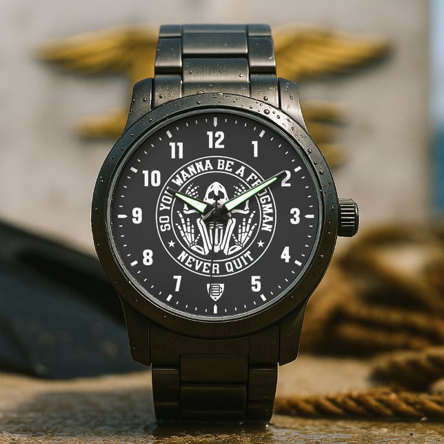 Montre So You Wanna Be A Frogman "NEVER QUIT" Patch Black (So You Wanna Be A Frogman "NEVER QUIT" Black Stainless Steel Watch)