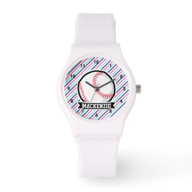 Montre Softball ; Bleu, Rose & Blancs, Sports (Recto)