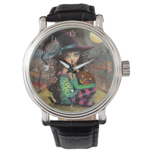 Montre Sorcière de l'Halloween Chat Fantastique Art