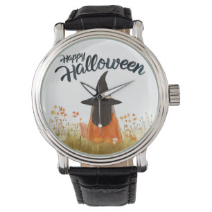 Montre Sorcière d'Halloween dans un champ de fleurs