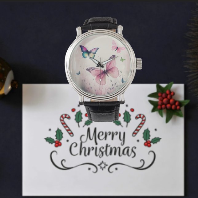 Montre Souffle de printemps rose papillons cadeau (Créateur téléchargé)