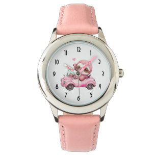 Montre Sourire rose Sloth conduisant une convertible