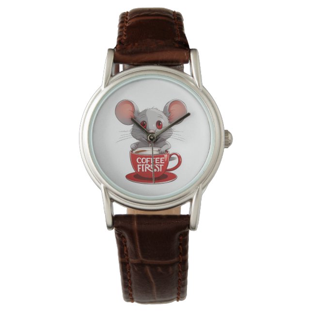 Montre Souris adorable à la caféine dans une tasse rouge (devant)