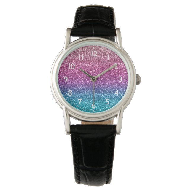 Montre Sparkly pink and Blue Gradient Glitter (devant)