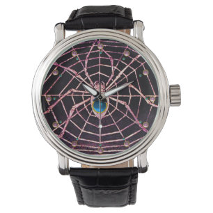 Montre SPIDER ET WEB Sapphire Bleu, Gemmes Roses, Noir