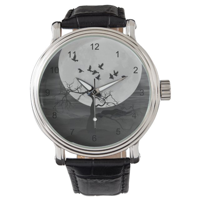 Montre Spooky Ravens Flying Against the Full Moon (devant)