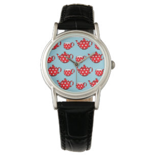 Montre Spotty Red Teapot et tasses Motif bleu