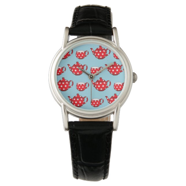 Montre Spotty Red Teapot et tasses Motif bleu (devant)