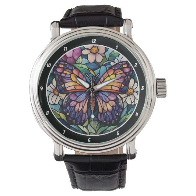 Montre Stained Glass Garden" - Butterfly & Floral  (devant)