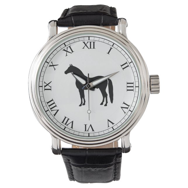 Montre Stallion Noir Elégant Horse Silhouette Dessin (devant)