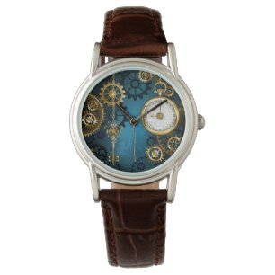 Montre Steampunk Arrière - plan turquoise avec Gears