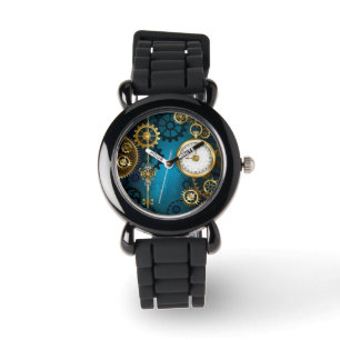 Montre Steampunk Arrière - plan turquoise avec Gears