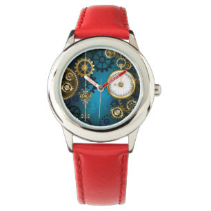 Montre Steampunk Arrière - plan turquoise avec Gears