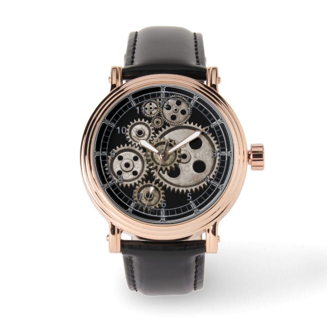 Montre steampunk victorien gothique métallique look noir (Recto)