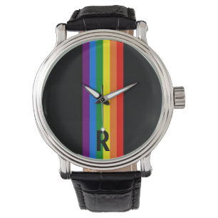 Montre Stripes arc-en-ciel sur Gay pride noir Personnalis